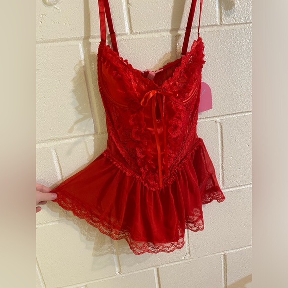 Dolls Kill Sugar Thrillz “Spoiled But Not Rotten” red goth lace lingerie teddy - Picture 2 of 13